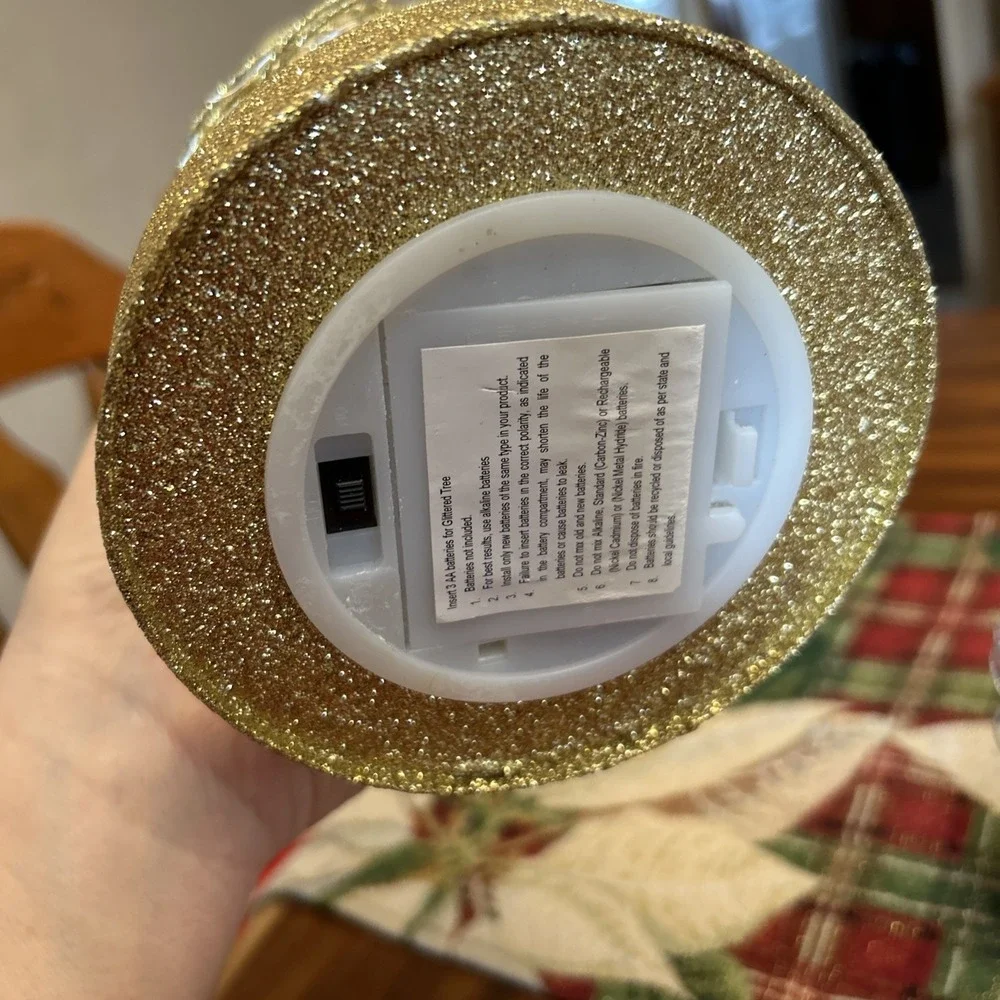 Lot 2 Silver‎ & Gold Lighted Glitter Trees Holiday Winter Timer Battery